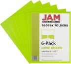 JAM PAPER Laminated Two Pocket Glossy School Folders - Letter Size - High Gloss Lime Green - 6/Pack