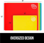 GORILLA GRIP 100% BPA-Free Flexible Cutting Board Set of 5, Durable Plastic Mats with Food Icons for Meal Prepping, Large and Mini Kitchen Chopping Mat, Use for Meat Fish Vegetables Fruit, Multicolor