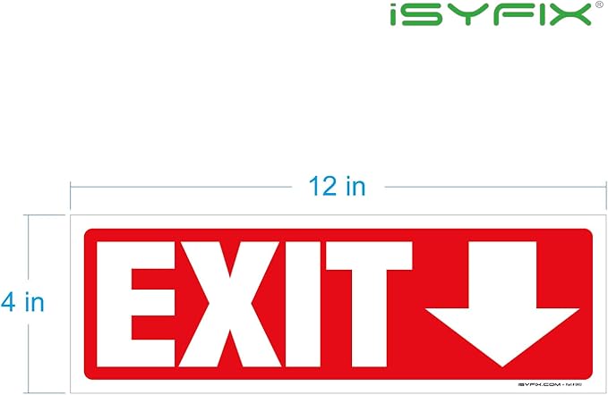 iSYFIX Exit Signs Stickers 2 Pack 12x4 Inch - Laminated Premium Vinyl Directional Down Arrow Signs for Buildings, Office, Workplace, Stores, Schools, Theaters, Parking, Restaurants, Factories