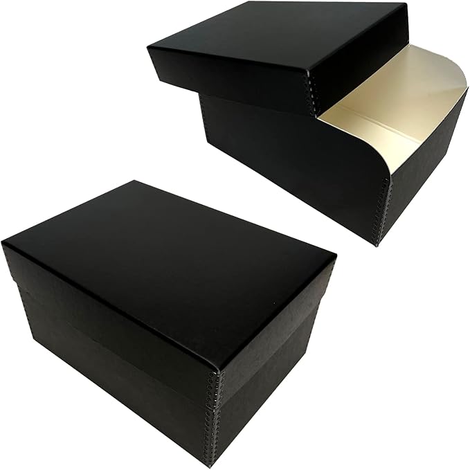 Lineco 4x6 Photo Storage Box, with 12 Acid-Free Envelopes, Holds Up to 1000 3.5" x 5", or 4" x 6" Pictures, Metal Edge Archival Organizer for Cards Stickers Stamps Seeds, 5.5x7.5x11. Black, 2 Pack