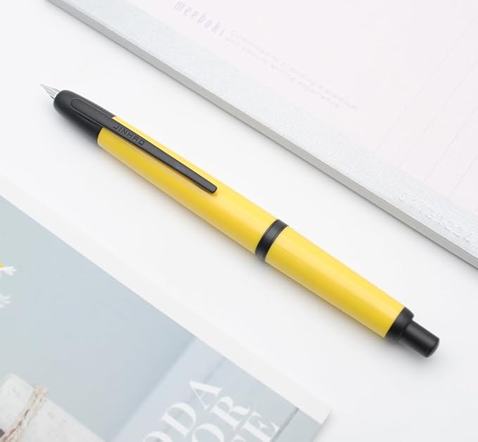 JINHAO 20 Press Fountain Pen, Retractable Capless Resin Pen with Ink Converter (F Nib 0.5mm, Lemon Yellow - Black Clip)
