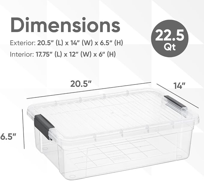 Superio Storage Bins with Lids, Clear Plastic Containers for Organizing, Stackable Totes, BPA Free, Odor Free, Organizer Boxes for Home, and Dorm (4 Pack, 22.75 Qt)