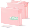 SortRax Plastic High Capacity Hanging File Folders, Letter Size, 4" Expanding Accordion Pocket with Movable Dividers, Pink Colors, Heavy Duty for Filing Cabinet, Insertable Tabs, 6 Pack