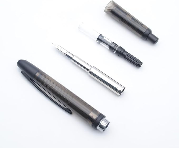 JINHAO 20 Press Fountain Pen, Retractable Capless Resin Pen with Ink Converter (EF Nib 0.4mm, Transparent Black - Black Clip)