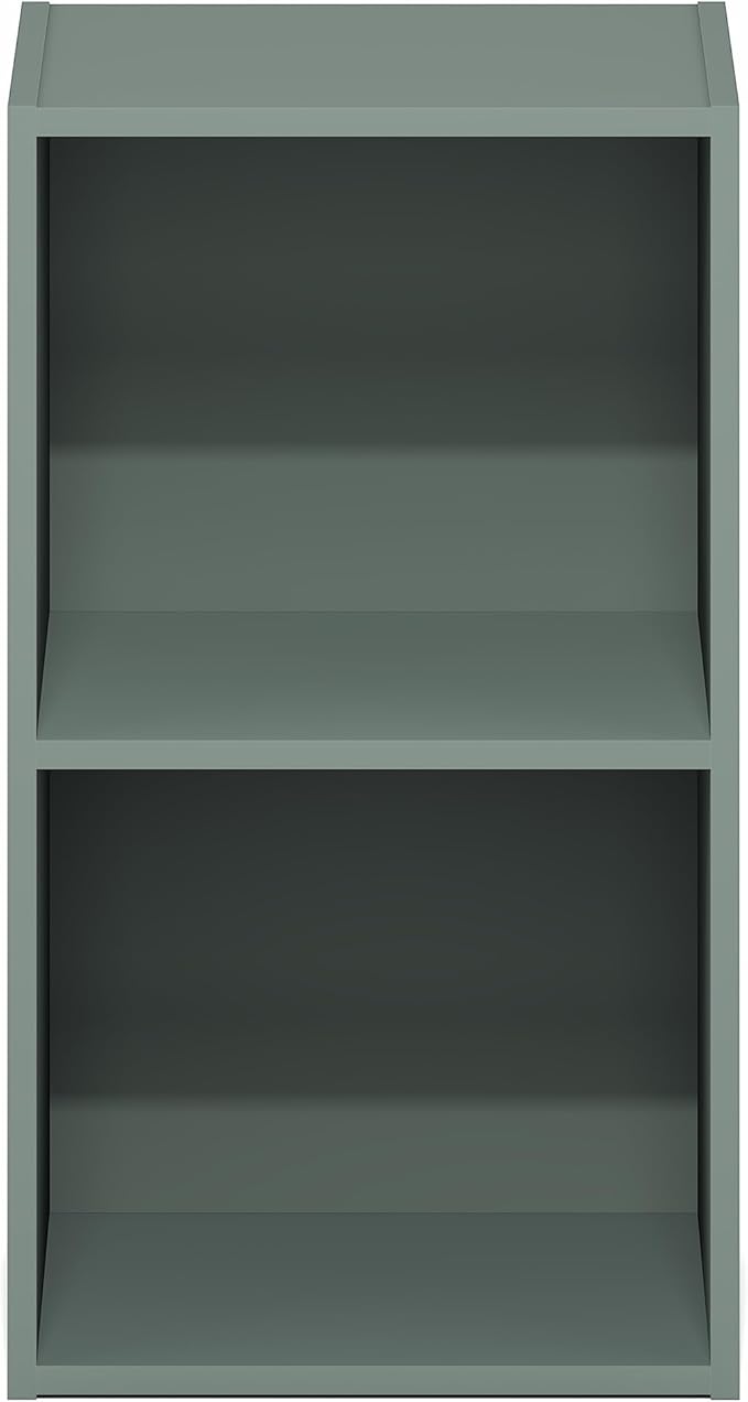 Furinno PASIR Book Shelf, 2-Tier Modern Bookshelf, Open Shelves Bookcase 9 x 12 x 21, for Living Room, Bedroom, Home Office, Sage Green