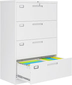 AFAIF 4 Drawer File Cabinets for Home Office, Metal Filing Cabinet with Lock, White Locking File Caninet Four Drawer, Office Storage Caninets Steel Cabnet for Letter/Legal/A4/F4-Assembly Required