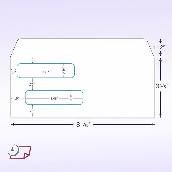 NextDayLabels #8 Double Window Check Envelopes - 500 Pack Ready-Seal Business Envelopes with Security Tint - Self-Sealing Envelopes with Window for Laser Printed Checks - Made in USA