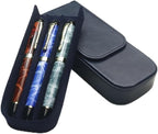 MIVLXLX Leather Triple Pen Case Pencil Pouch Holder for Three Fountain Ballpoint Rollerball Pens and Pencils Gift Choice for Man/Woman/Office (blue)