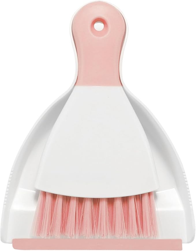 NACENA Mini Dustpan and Brush Set, Small Broom and Dustpan Set Dust Pan and Mini Hand Broom Dustpan and Broom Combo Compact for Home Table Keyboards Sofa Kitchen, Pink