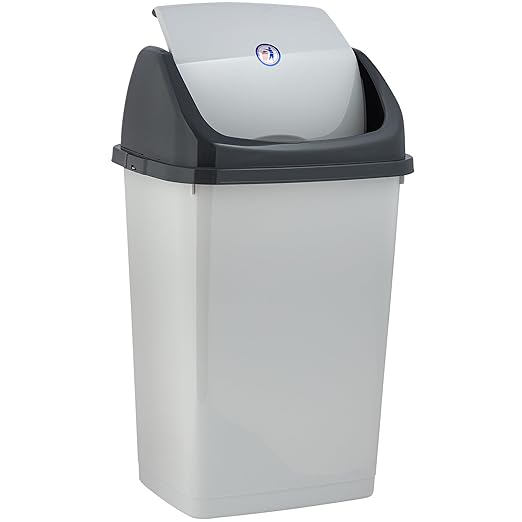 Superio Kitchen Trash Can 13 Gallon with Swing Lid, Plastic Tall Garbage Can Outdoor and Indoor, Large 52 Qt Recycle Bin and Waste Basket for Home, Office, Garage, Patio, Restaurant (SmokeWhite/Grey, 2 Pack)