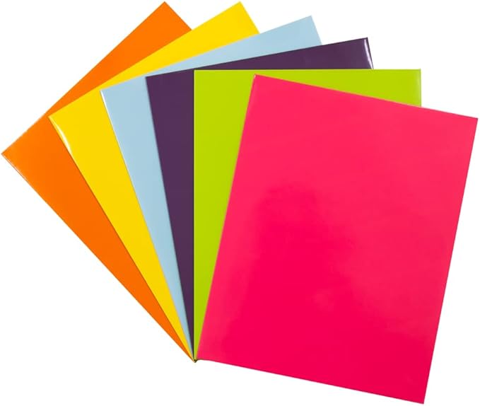 JAM PAPER Laminated Two Pocket Glossy School Folders - Letter Size - High Gloss Assorted Fashion Colors - 6/Pack