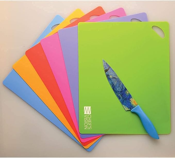 Chef's Vision Flexible Cutting Mats - Set of 6 Non-Slip, Color-Coded Kitchen Mats - 15' x 12' Flexible Cutting Boards for Safe, Easy Food Preparation
