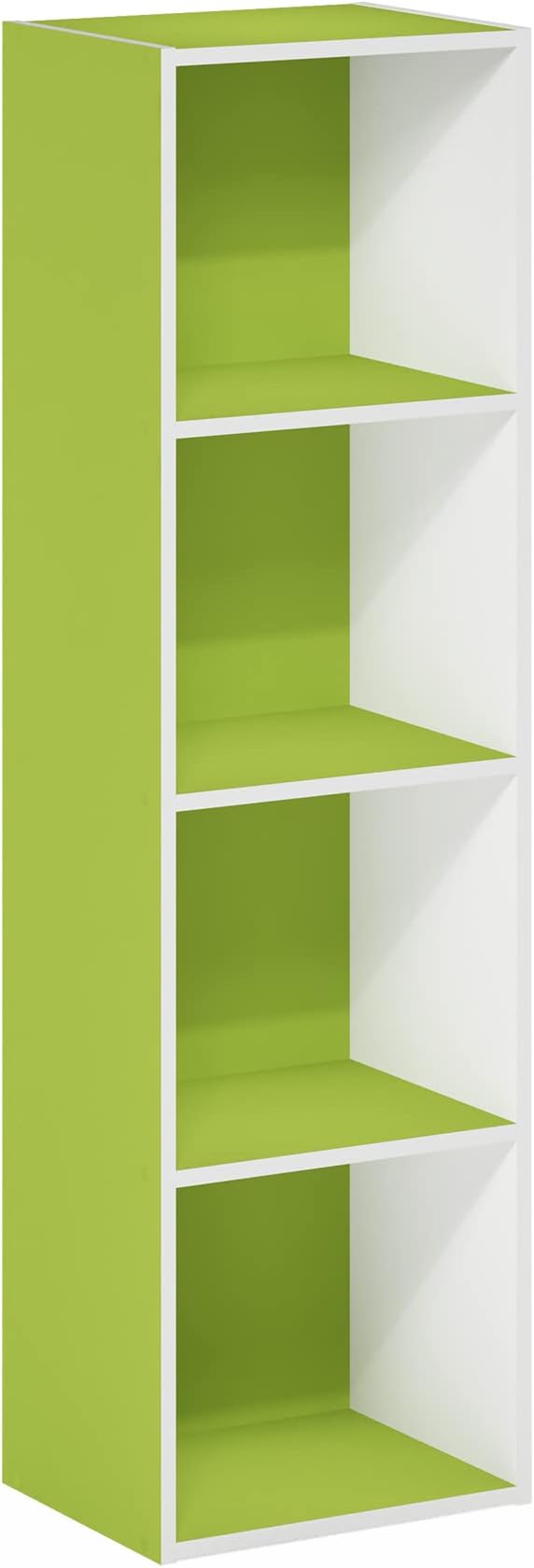 Furinno PASIR Book Shelf, 4-Tier Modern Bookshelf, Open Shelves Bookcase 9 x 12 x 42, for Living Room, Bedroom, Home Office, Green/White