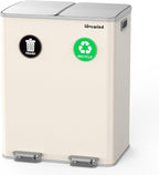 Lovewind Kitchen Trash Can, 2 x 8 Gallon (2 x 30 L) Stainless Steel Trash and Recycle Bin Combo with Soft-Close Lid, Dual Compartment Recycling Kitchen Step Trash Bin, Apricot