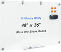 48 x 36 Inches Glass Whiteboard, Magnetic Glass Dry Erase Board for Wall, 4' x 3' Brilliance White Board for Office, Home, School