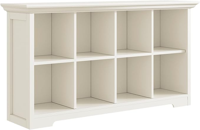 OSCHF Cube Shelf Bookcase with Base - Wooden 2 Tiers Floor Standing Low Storage Cabinet for Home and Office, 8-Cube Lattice Bookshelf, Warm White