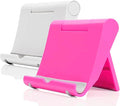 JUSDIQIR Cell Phone Stand for Desk Foldable Cell Phone Holder Desk Tablet Holder Mobile Phone Dock, Multi-Angle Universal Adjustable Tablet Dock (Pink+White)