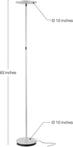 Brightech Sky LED Floor lamp, Torchiere Super Bright Floor Lamp for Living Room Decor & Office - Dimmable, Tall Standing Torch Lamp with Warm Light for Bedroom & Reading - Platinum Silver