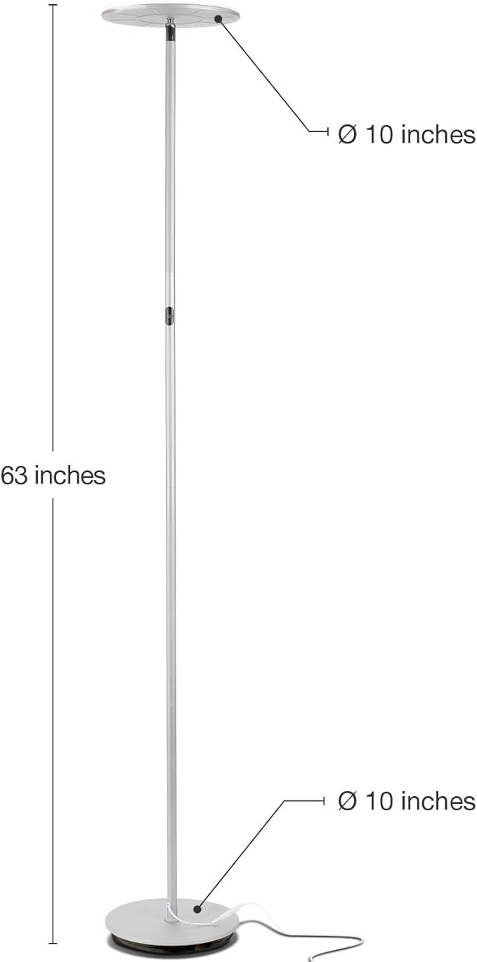 Brightech Sky LED Floor lamp, Torchiere Super Bright Floor Lamp for Living Room Decor & Office - Dimmable, Tall Standing Torch Lamp with Warm Light for Bedroom & Reading - Platinum Silver