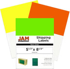 JAM PAPER Shipping Labels - Half Page - 5 1/2 x 8 1/2 - Assorted Bright Neon Colors - 150/Pack