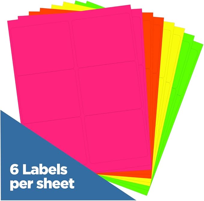 JAM PAPER Shipping Address Labels - Large - 3 1/3 x 4 - Assorted Neon Colors - 120/Pack