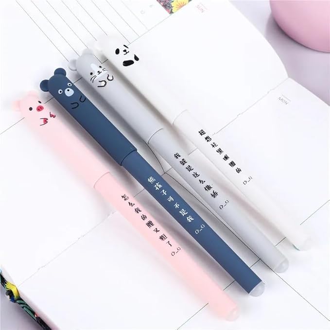 Piaogui 6pcs 0.5mm Erasable Gel Pens,Kawaii Cute Bear Pig Erasable Gel Pen Set Kawaii Pens Back to School Stationery Supplies for Writing Noting Journaling Kids Gifts (Pink-6 Pcs)