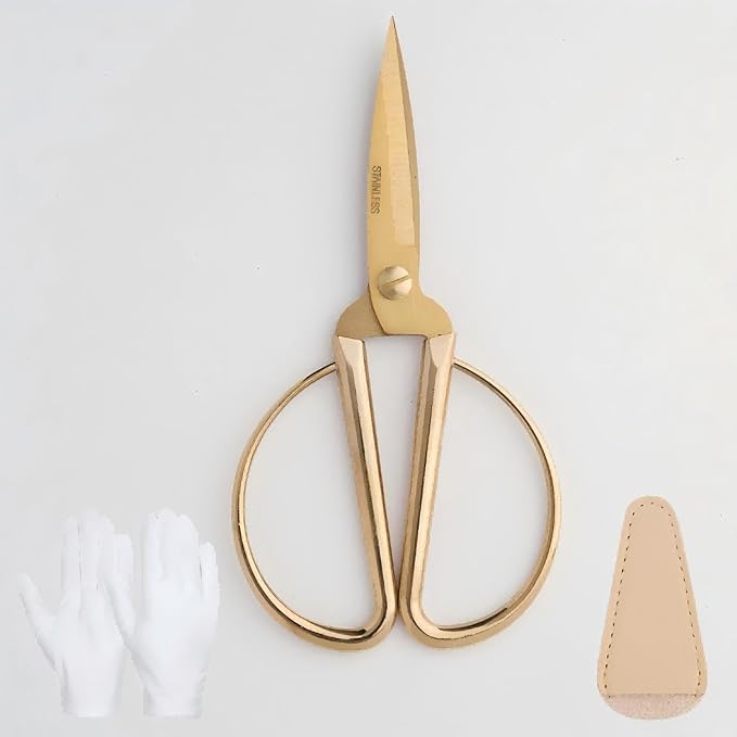 Ribbon Cutting Ceremony Kit,With Gold scissors,Scissors Blade Sheath and a pair of white gloves,Suitable for Ribbon-cutting ceremony,Office,Home,and Crafts, Right/Left Handed (Mirror-finish handle)