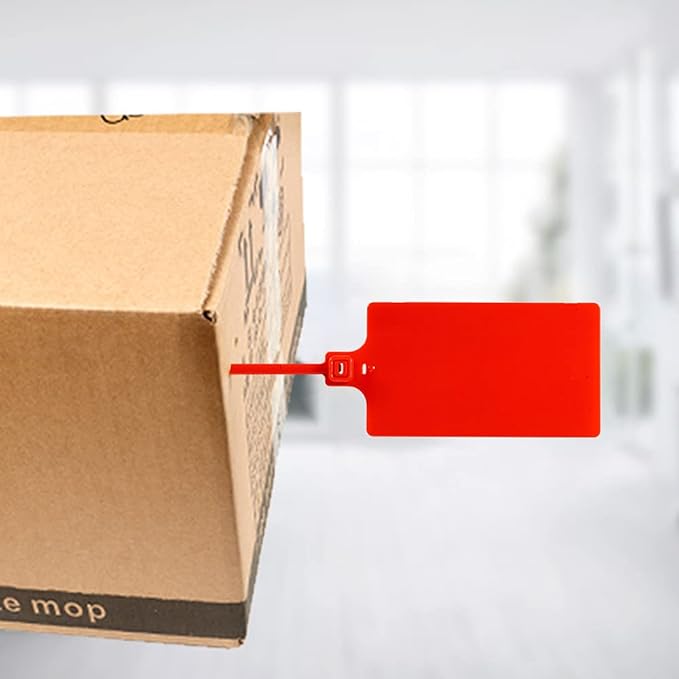 200Pcs Plastic Seals Shipping Label Tags, Writable Marker Big Sign Tie for Logistics, 255mm Total Length Self Locking Inventory Waterproof Tag Fastener (Red)