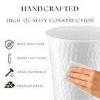 Monarch Abode Metal Bathroom Trash Can – Waste Basket for Bedroom, Office Desk, & Dorm, Hand Hammered, Durable Decorative White Small Trash Can Bathroom Garbage Bin Wastebasket