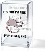 QYUVK It's Fine I'm Fine Everything Is Fin Acrylic Makeup Brush Pencil Holder Cup, Funny Opossum Pen Holder Gifts For Friends Nurse, Office Sarcastic Gifts for Women Men Coworker, Desk Organizer
