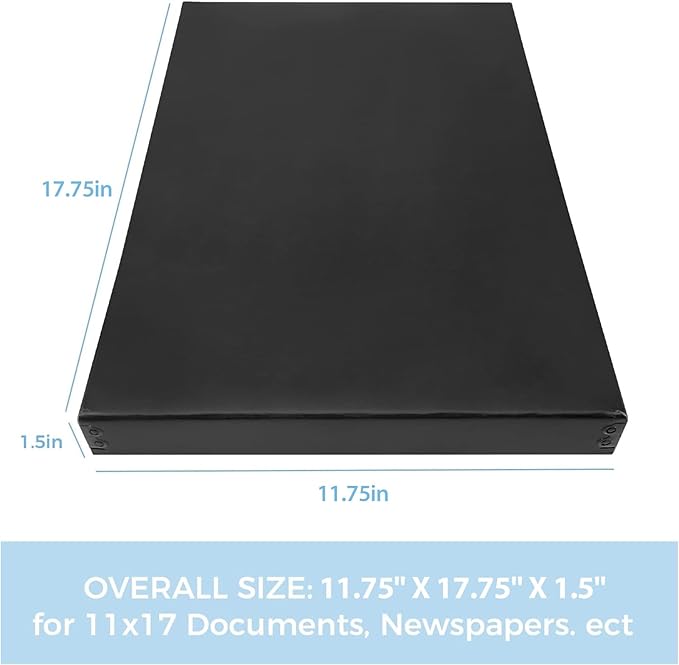 Lineco Museum Archival Storage Box, 11.75x17.75x1.5 in. Drop Front Design. Acid-Free with Metal Edge. Organize Photos, Pictures, Prints, Documents, Crafts, DIY. Black, 2 Pack