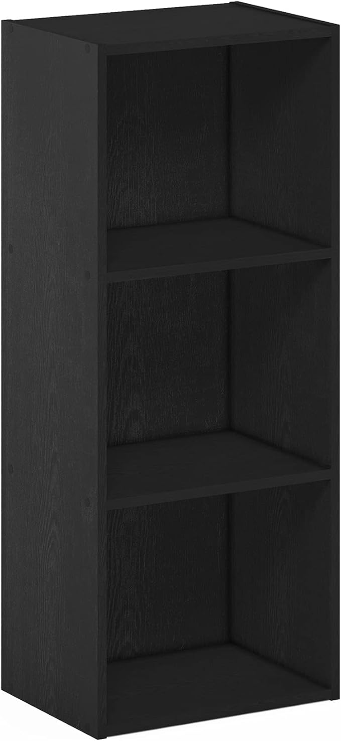 Furinno LUDER Book Shelf, 3-Cube Bookshelf, Bookcase with Open Shelves, 9.3 x 12 x 31.5, for Living Room, Bedroom, Home Office, Blackwood