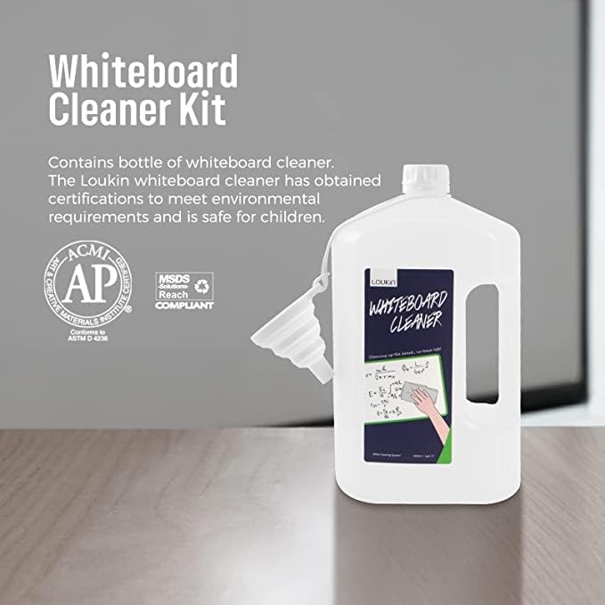 Loukin Non-Toxic Whiteboard Cleaner, 1 Gallon (128 fl oz) Dry Erase Board Cleaner Ready-to-Use Refill, Connected Collapsible Silicone Funnel for Canned Liquid, Removes Whiteboard Stains
