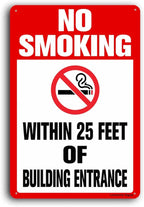 Locmorly No Smoking Within 25 Feet Of Building Entrance Sign, 8x12 Inch, Aluminum Sign