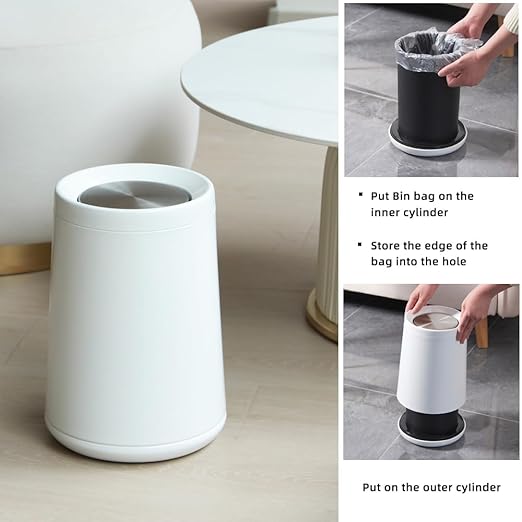 YOJIA 2.6 Gallon Bedroom Trash Can with tainless Steel Lid,Business Trash Bin，Elegant Garbage Can,White Waste Basket， for Bathroom itchen Living Room Office Hotel Cafe