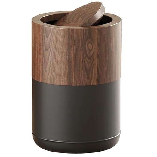LEASYLIFE 3.1 GAL Modern Metal Trash Can with Realistic Wood Texture,Built-in Bag Holder,Flip Lid,Small Bathroom Garbage Can for Bathroom,Home,Office,Living Room (3.1gal Swing lid)