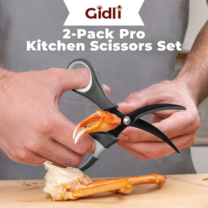 Titanium Coated Kitchen Shears by Gidli - Liftime Replacement Warranty* - Includes Seafood Scissors As a Bonus - Heavy Duty Utility Titanium All Purpose Ultra Sharp Scissors for Food/Cooking