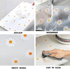 Daisy Shelf Liner for Kitchen Cabinets – Non-Adhesive, Non-Slip Drawer & Refrigerator Liner – Waterproof, Washable Cabinet Mat Floral Pattern, Easy to Cut & Install – Fits Pantry, Bathroom, Office