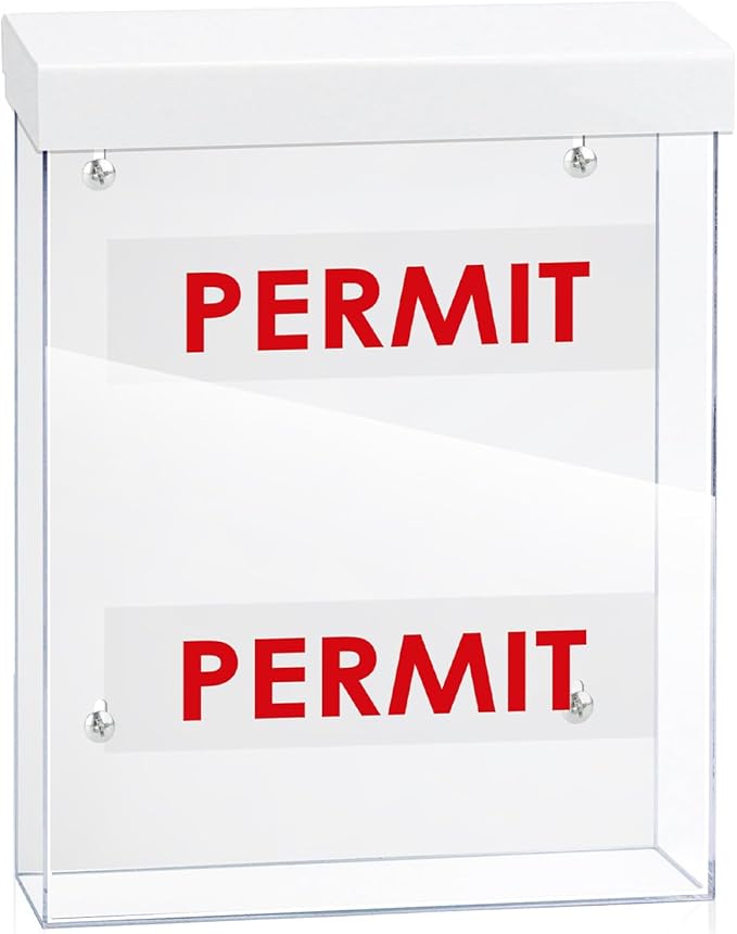 9.1" x 11.6" Outdoor Permit Brochure Holder Waterproof Wall Mount Literature Box with Lid Screws Clear Acrylic Document Holder Fits Letter Size A4 Flyers Booklets Pamphlets Includes "PERMIT" Decal
