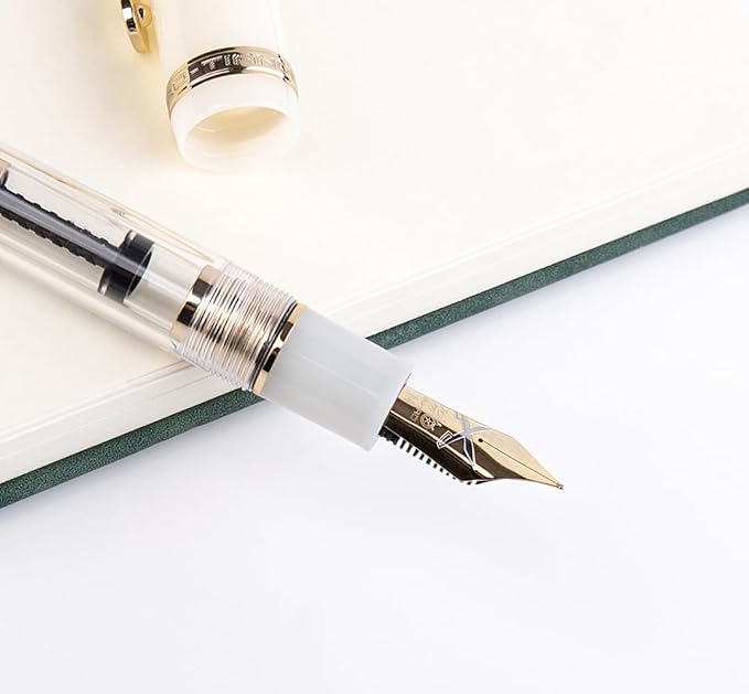 JINHAO 1935 Fountain Pen TIANDAO Series #8 Nib Ink Pen with Guitar-Shaped Clip and Ink Converter (M Nib 0.7mm, Ivory White)