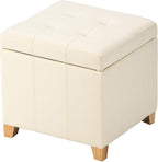 Asense 17 Inch Storage Ottoman Foot Rest,Square Faux Leather Foot Stool,Small Ottoman with Storage,Padded Seat for Entryway,Living Room,Bedroom,Couch,Under Desk,Beige