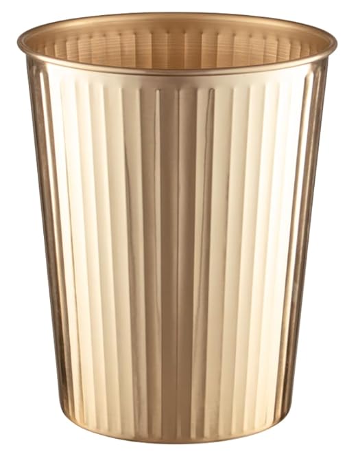 Monarch Abode Metal Bathroom Trash Can – Waste Basket for Bedroom, Office Desk, & Dorm, Handcrafted Ridge Embossed, Durable Decorative Brushed Gold Small Trash Can Bathroom Garbage Bin Wastebasket