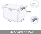 Citylife 32 QT Plastic Storage Bins with Latching Lids Stackable Storage Containers for Organizing Large Clear Storage Box for Garage, Closet, Kitchen, 4 Packs