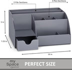 My Space Organizers Grey Desk Organizer, 9 Compartments, Office Supplies and Desk Accessories Organizer, Office Decor Desktop Organizer (Gray)