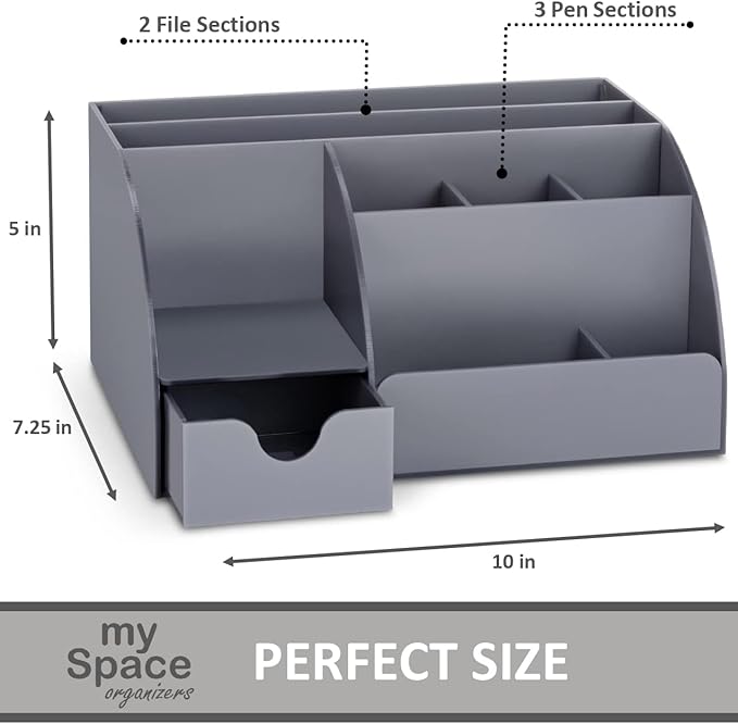 My Space Organizers Grey Desk Organizer, 9 Compartments, Office Supplies and Desk Accessories Organizer, Office Decor Desktop Organizer (Gray)