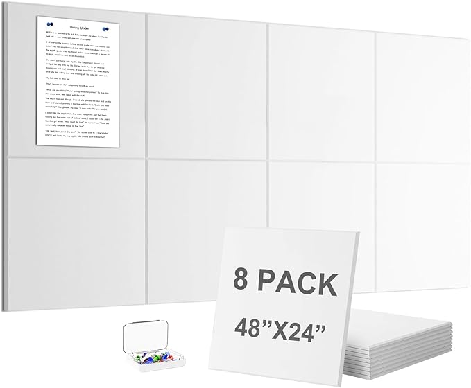 G Gamit Large Felt Wall Tiles Bulletin Board,Large Cork Board Alternative with 30 Pushpins,8-Pack Felt Pin Board with 56 Safe Removable Adhesive Tabs for Home Office School (White)