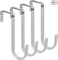 FYY Over The Door Hooks, 4 Pack Door Hangers Hooks with Rubber Prevent Scratches Heavy Duty Organizer Hooks for Living Room, Bathroom, Bedroom Hanging Clothes, Towels, Hats, Coats, Bags Silver