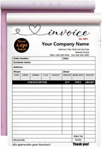 Custom Carbonless Sales Invoice Form Books for Small Business, Personalized NCR 2-Part Receipt Book with Carbon Copies, Cover Add Company Name, Address and Number Printed