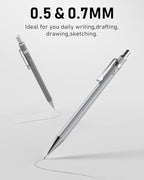 Nicpro 8 Pack 0.5mm & 0.7mm Metal Mechanical Pencil Set, MB1000 Lead Drafting Pencil for Artist Writing, Sketching, Drawing with 6 Tubes HB Lead Refills, 3PCS 4B Eraser, 9PCS Cap Eraser - With Case