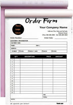 Custom Carbonless Sales Invoice Form Books for Small Business, Personalized NCR 2-Part Receipt Book with Carbon Copies, Cover Add Company Name, Address and Number Printed